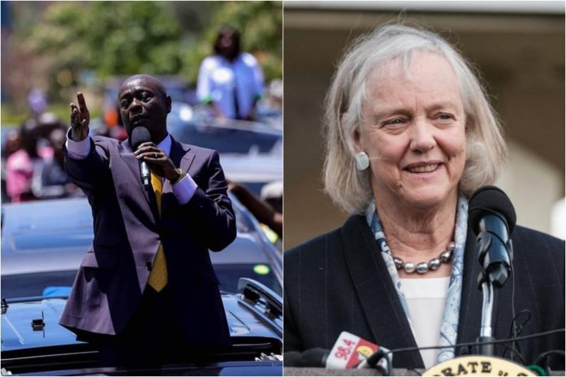 A composite image of Rigathi Gachagua and Ambassador Meg Whitman.